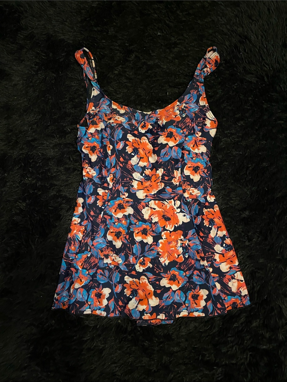 Floral Navy One-Piece Swimdress with Pink & Blue Bloom